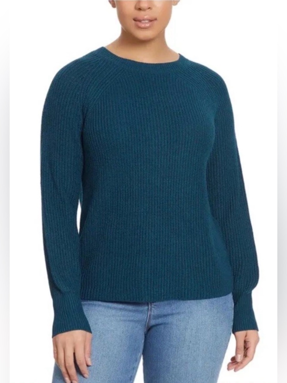 Jessica Simpson Green Sweater Medium Ribbed Crew Neck Long Sleeve